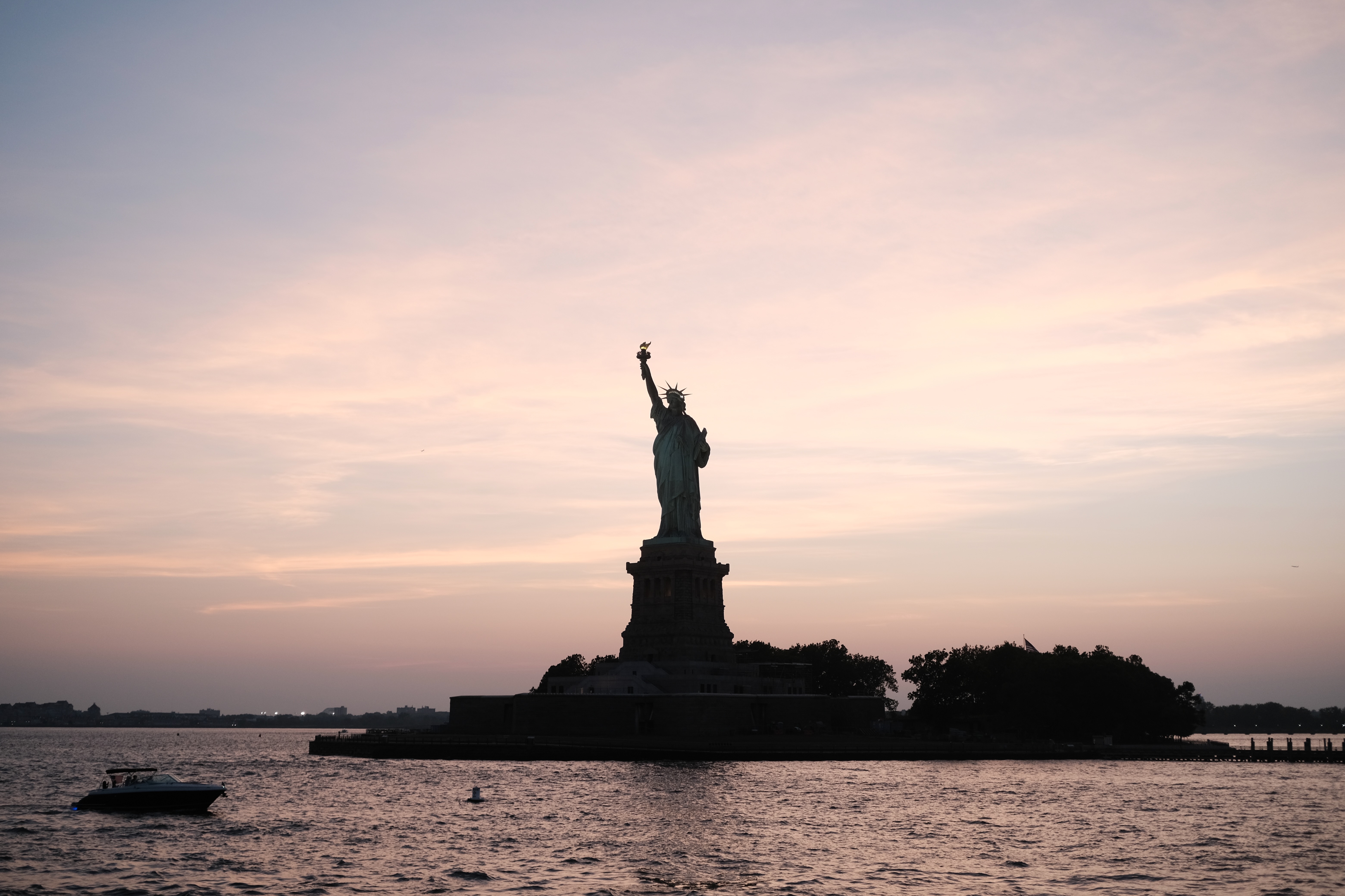 Liberty at sunset